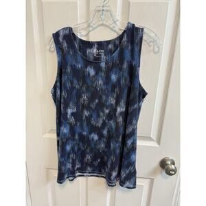 Denim Co L Knit Tank Various Blue Tones Scoop Neck Round Hem Stretch Preowned
